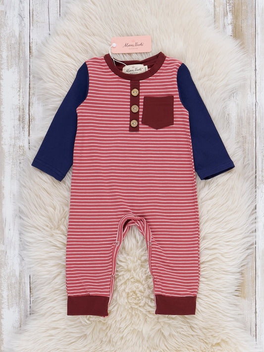Cozy Red & Blue Pocket Romper