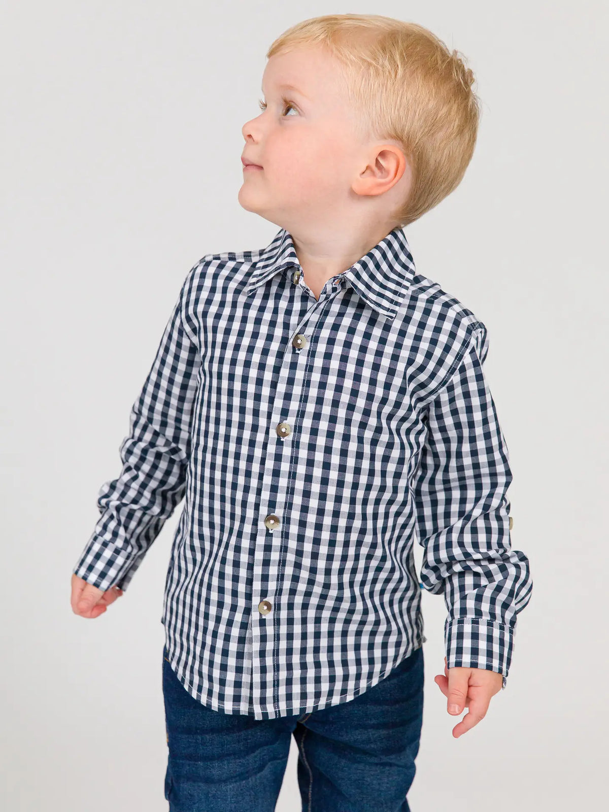 Youth Navy Gingham Button Down