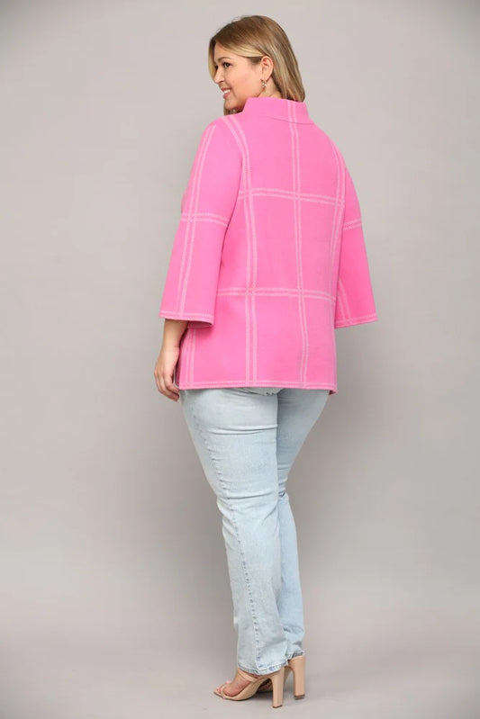 Plus Pink Mock Neck Bell Sleeve Sweater