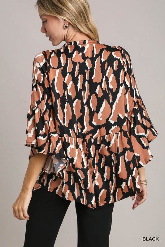 Plus Size Black & Tan Printed Top