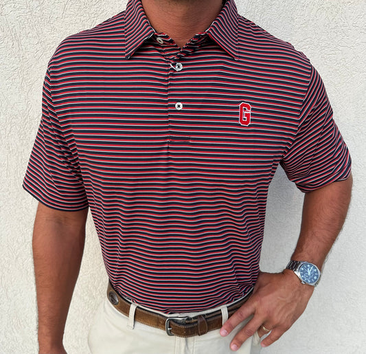 UGA Block G Poplar Stripe Performance Polo