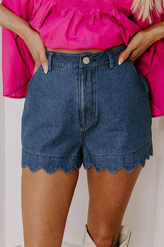 Scalloped Denim Shorts