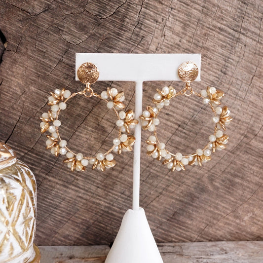 Floral Wreath Earrings | Cream & Gold