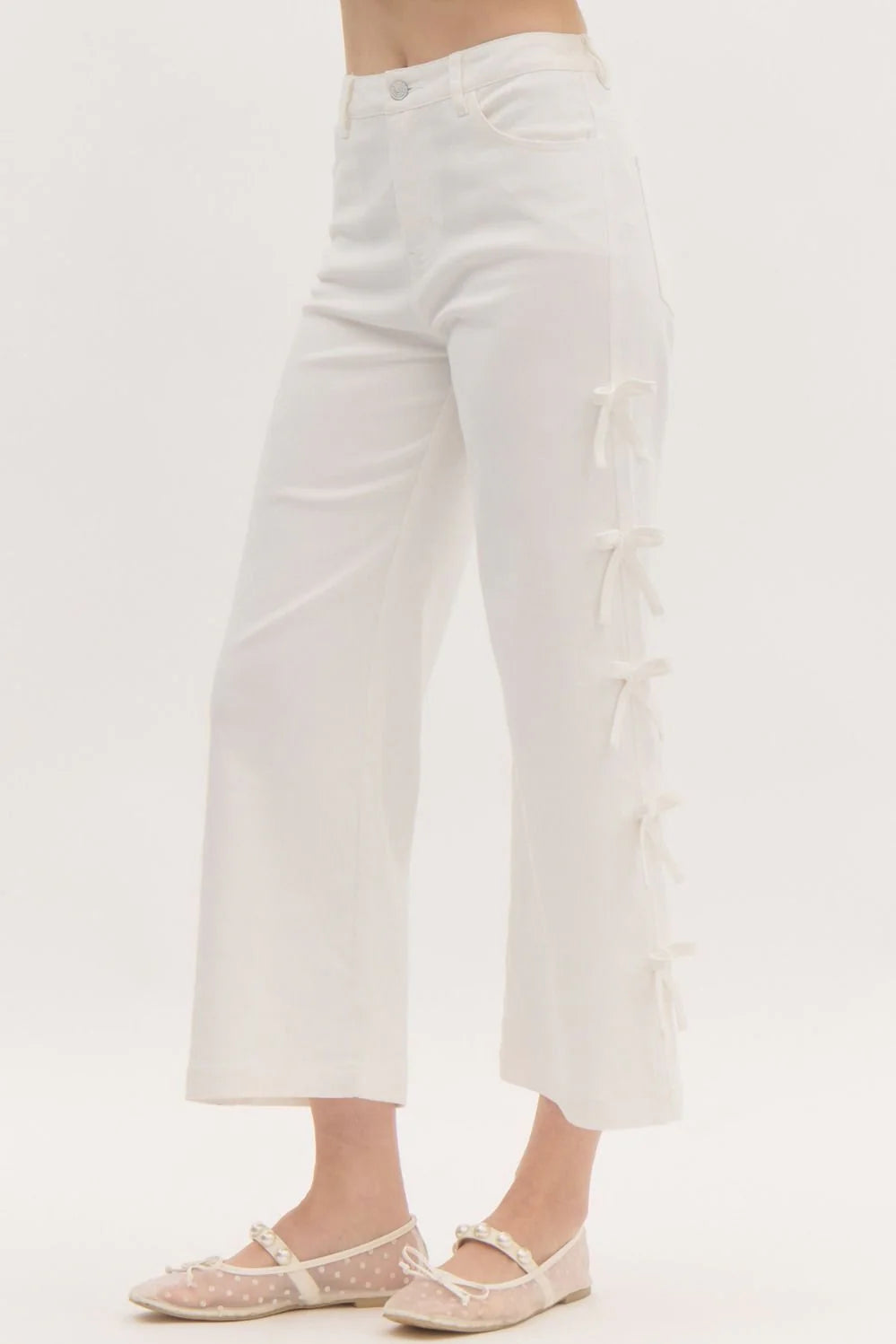 White Bow Tie Crop Denim Jeans