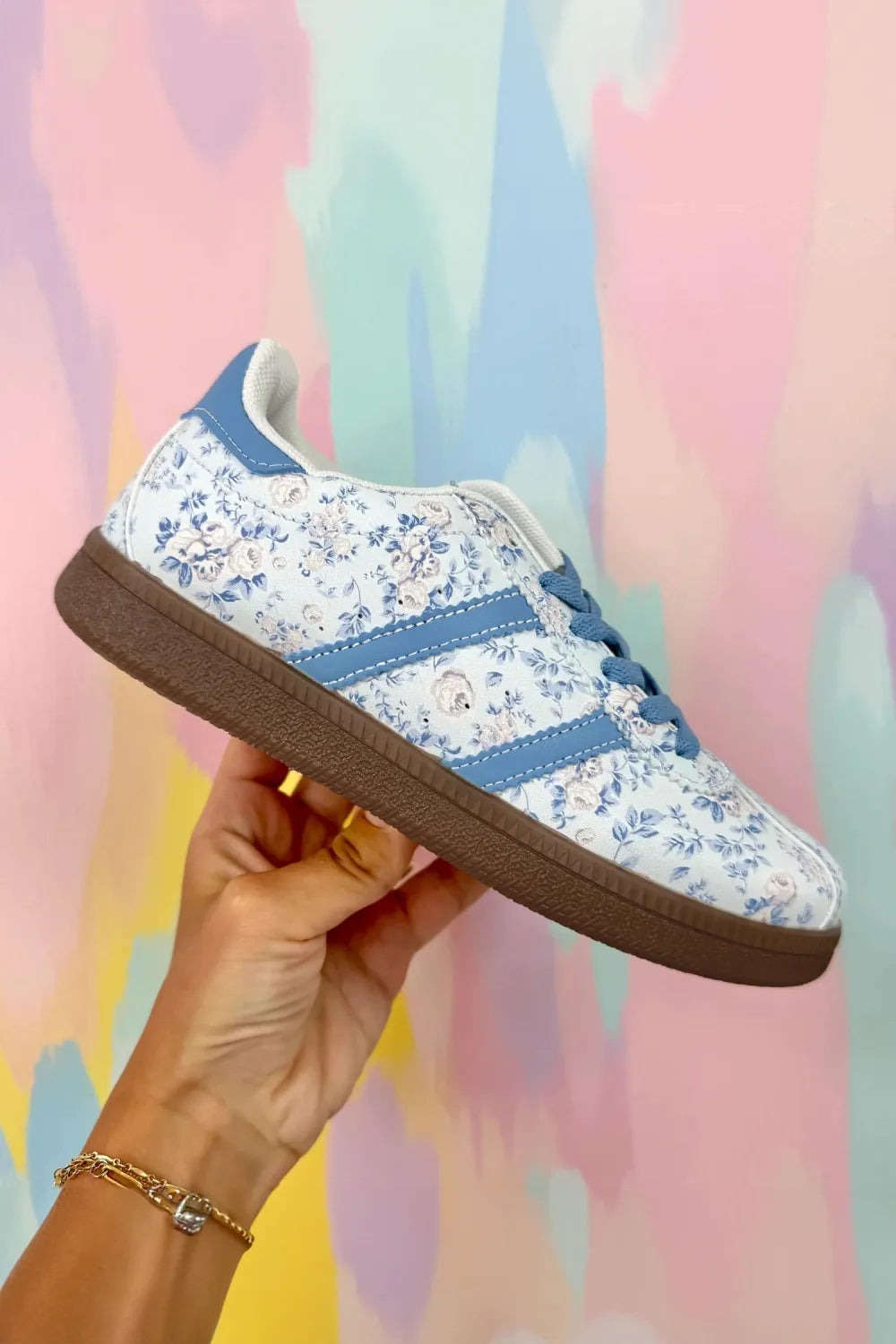 Light Blue Floral Leather Sneakers