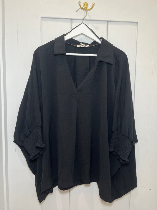 Plus Size Black Collared Top