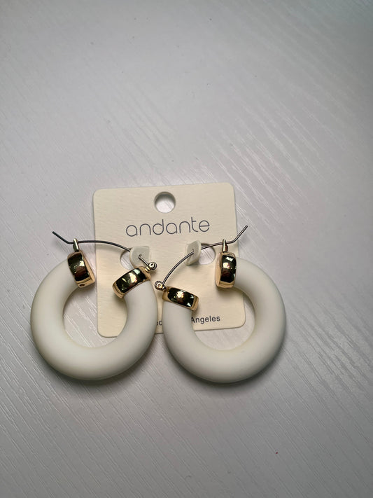 White & Gold Chunky Hoop Earrings