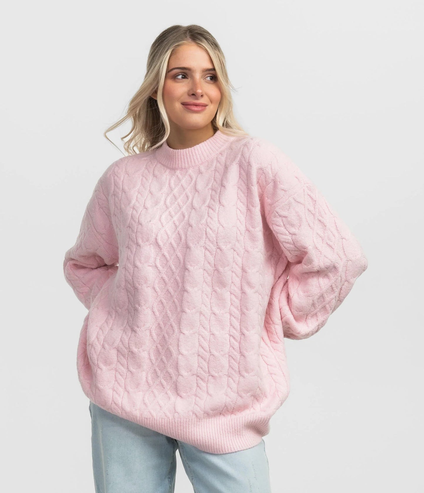 Pink Comfy Cozy Cable Sweater