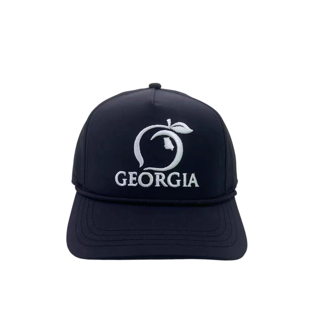 Georgia Peach 5 Panel Performance Rope Hat - Black