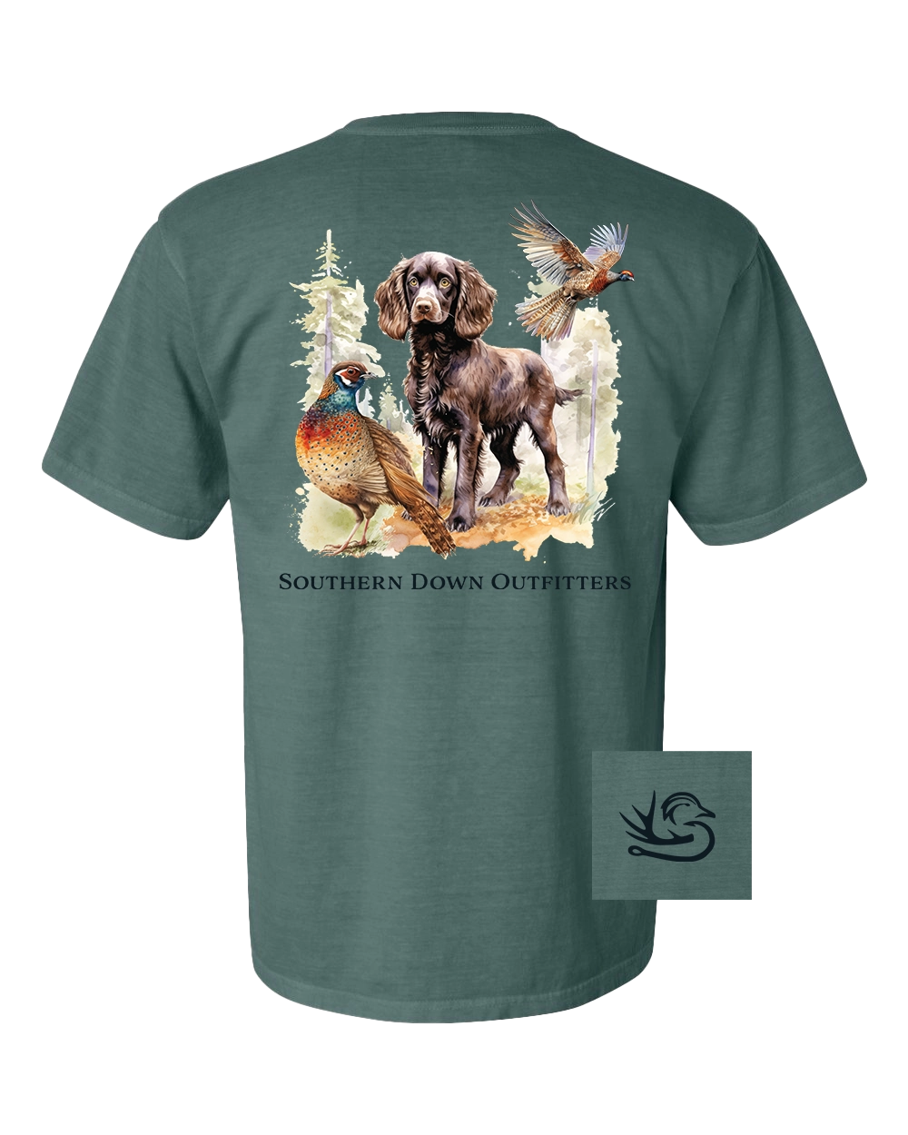 Pheasant & Brittany Tee - Blue Spruce