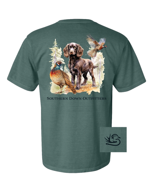 Pheasant & Brittany Tee - Blue Spruce