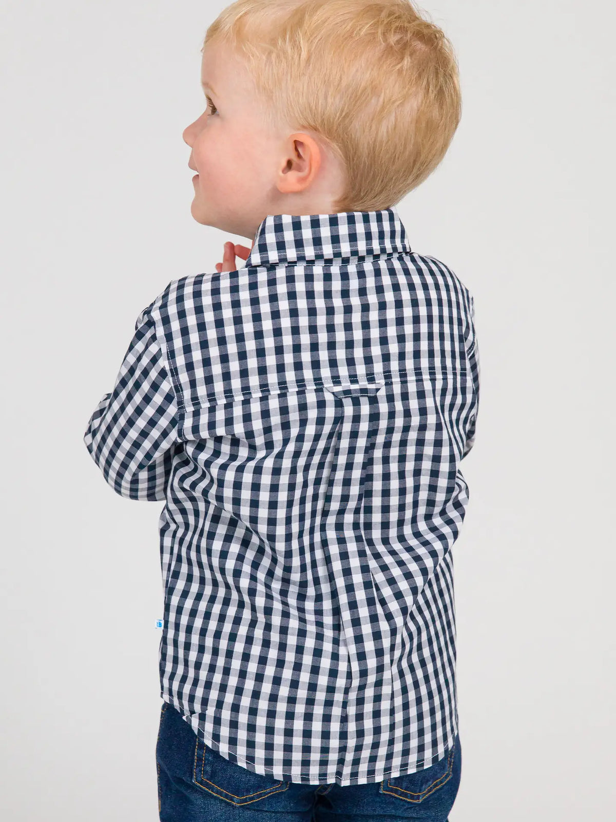 Youth Navy Gingham Button Down