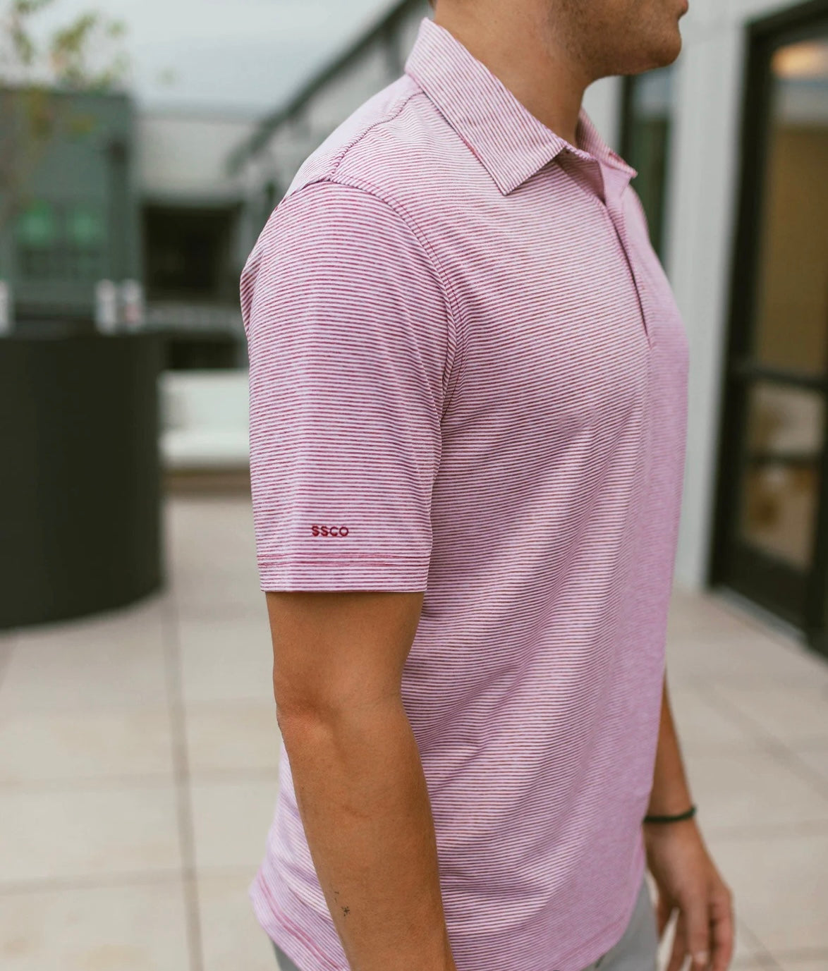 Heather Madison Stripe Polo - Red Zone