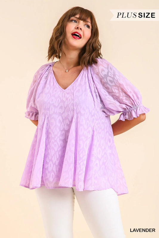 Plus Leopard Print Puff Sleeve Top