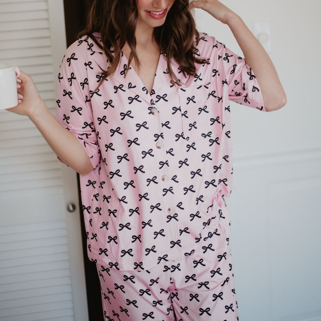 Pink Pajama Set with Black Bows