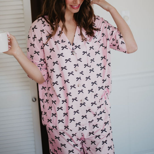 Pink Pajama Set with Black Bows