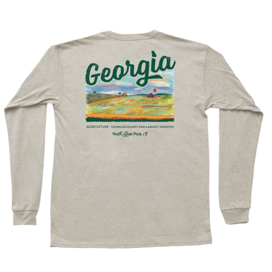 Georgia Ag Long Sleeve Pocket Tee - Light Gray