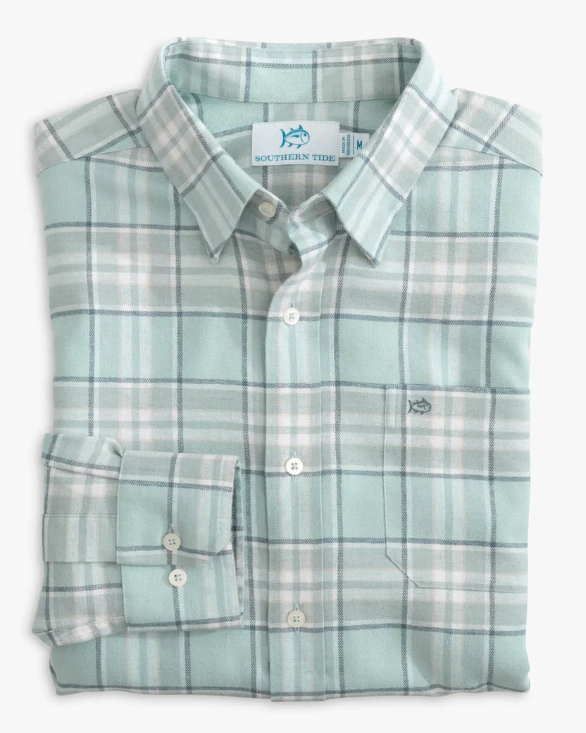 Beach Flannel Long Sleeve Plaid Button Down - Heather Summer Aqua