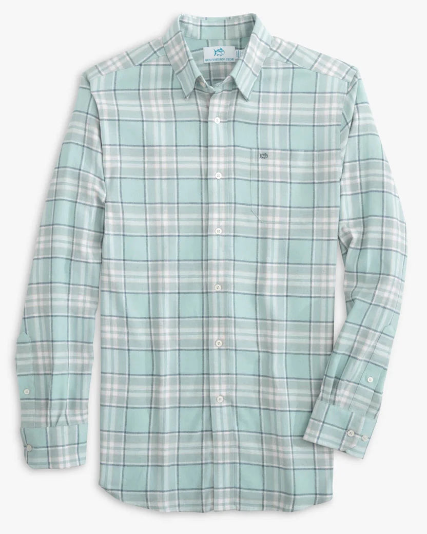 Beach Flannel Long Sleeve Plaid Button Down - Heather Summer Aqua