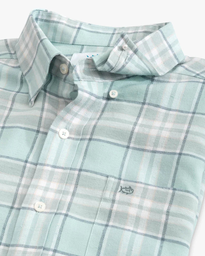 Beach Flannel Long Sleeve Plaid Button Down - Heather Summer Aqua