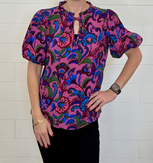 Valier Floral Bluebay Puff Sleeve Blouse