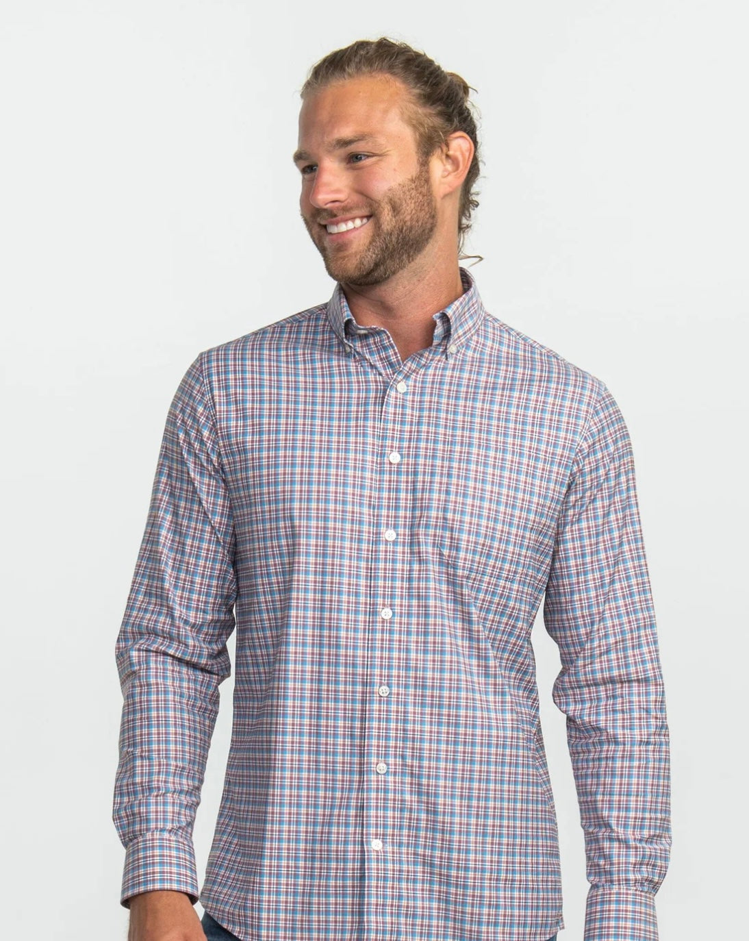 Columbia Plaid Long Sleeve Button Down - Country Blue