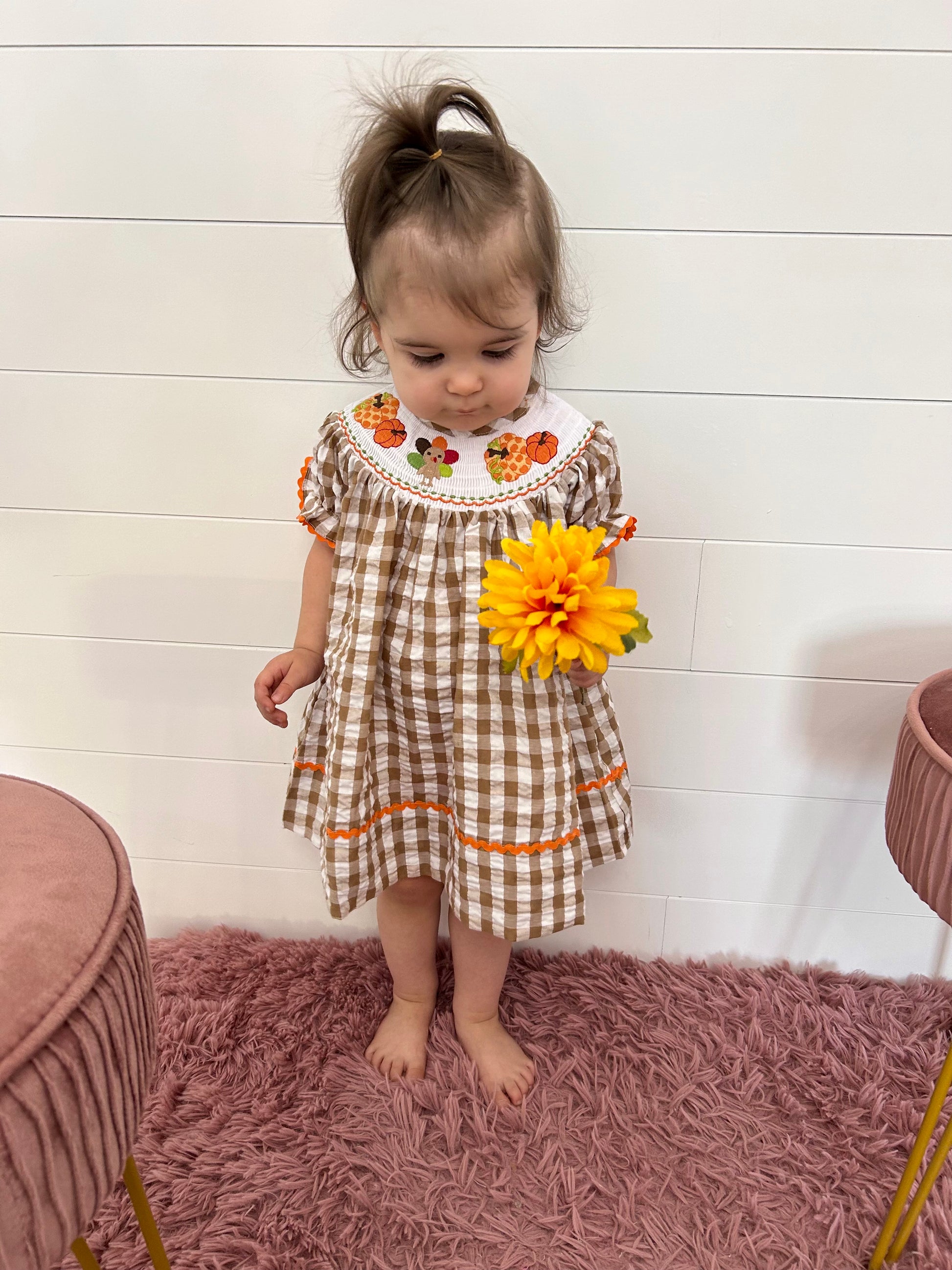 toddler girl brown gingham dress Natural Linen Baby Toddler Dress HandMade Long Childrens Vintage Old Fashion Plaid Farm Dress Wooden Buttons 3/4 Sleeve Baptism Summer Dress