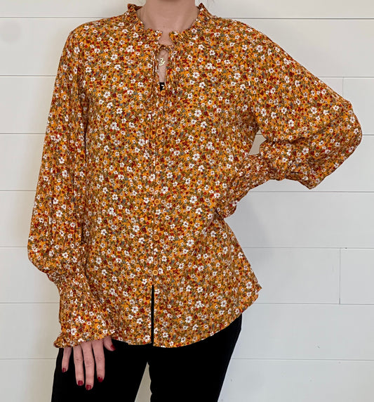 Boho Floral Bubble Sleeve Top