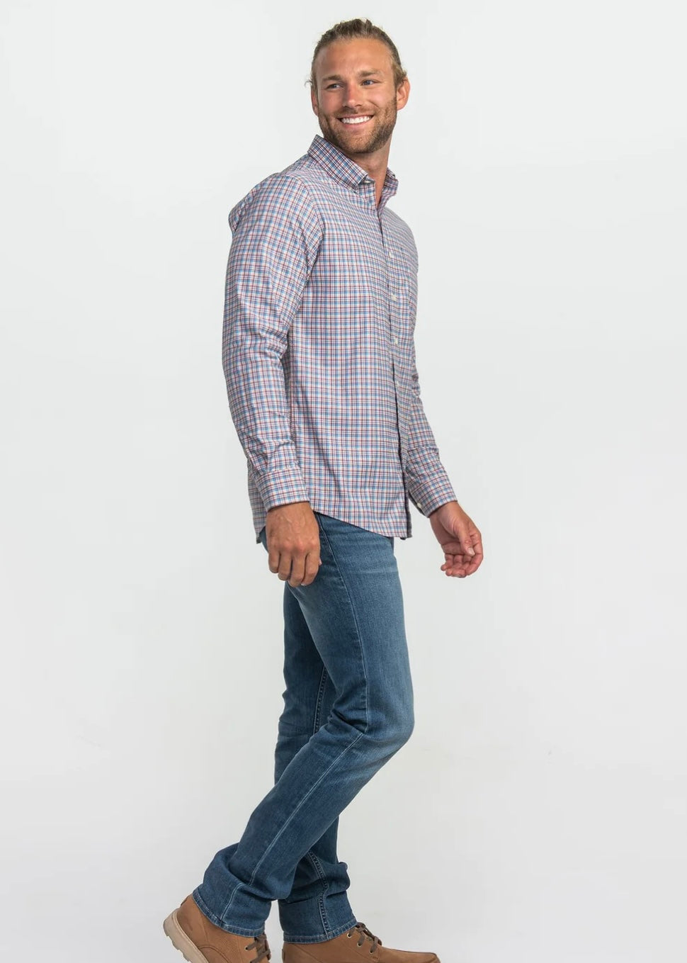 Columbia Plaid Long Sleeve Button Down - Country Blue