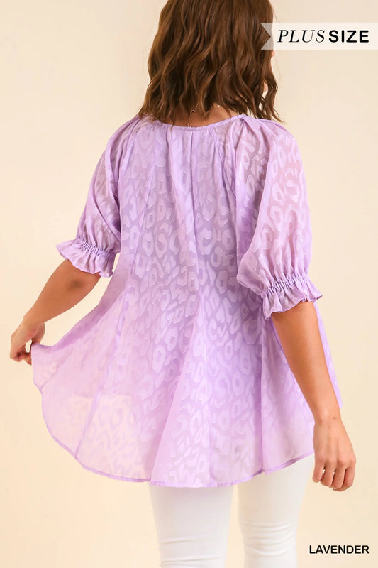 Plus Leopard Print Puff Sleeve Top