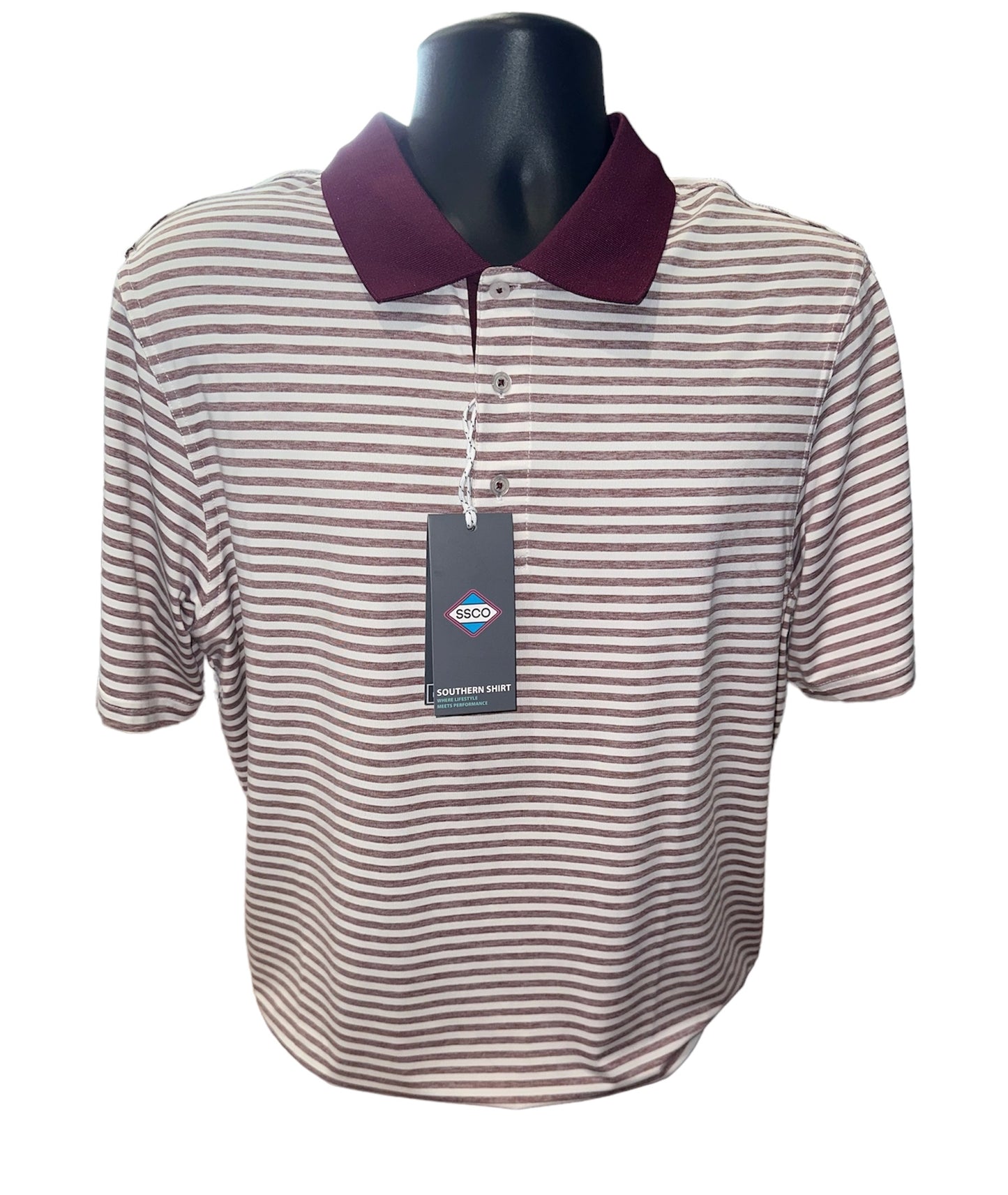 Country Club Heather Stripe Polo - Bordeaux