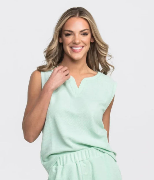 Textured Knit Henley Tank | Marina Mist