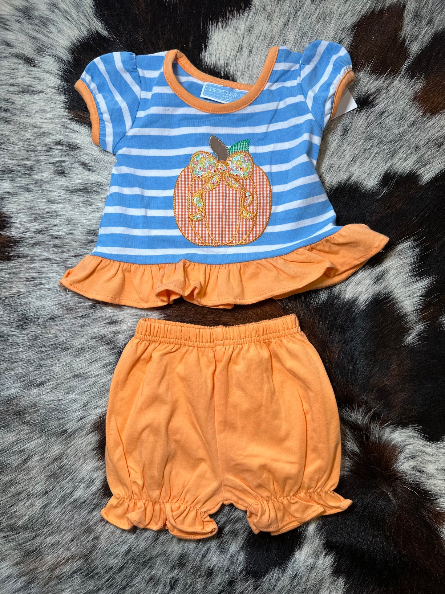 Blue & White Stripe Pumpkin Shorts Set
