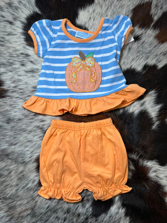 Blue & White Stripe Pumpkin Shorts Set