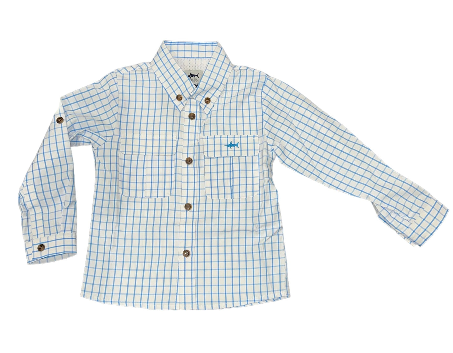 Youth Flagler Fishing Shirt - White/Blue Plaid