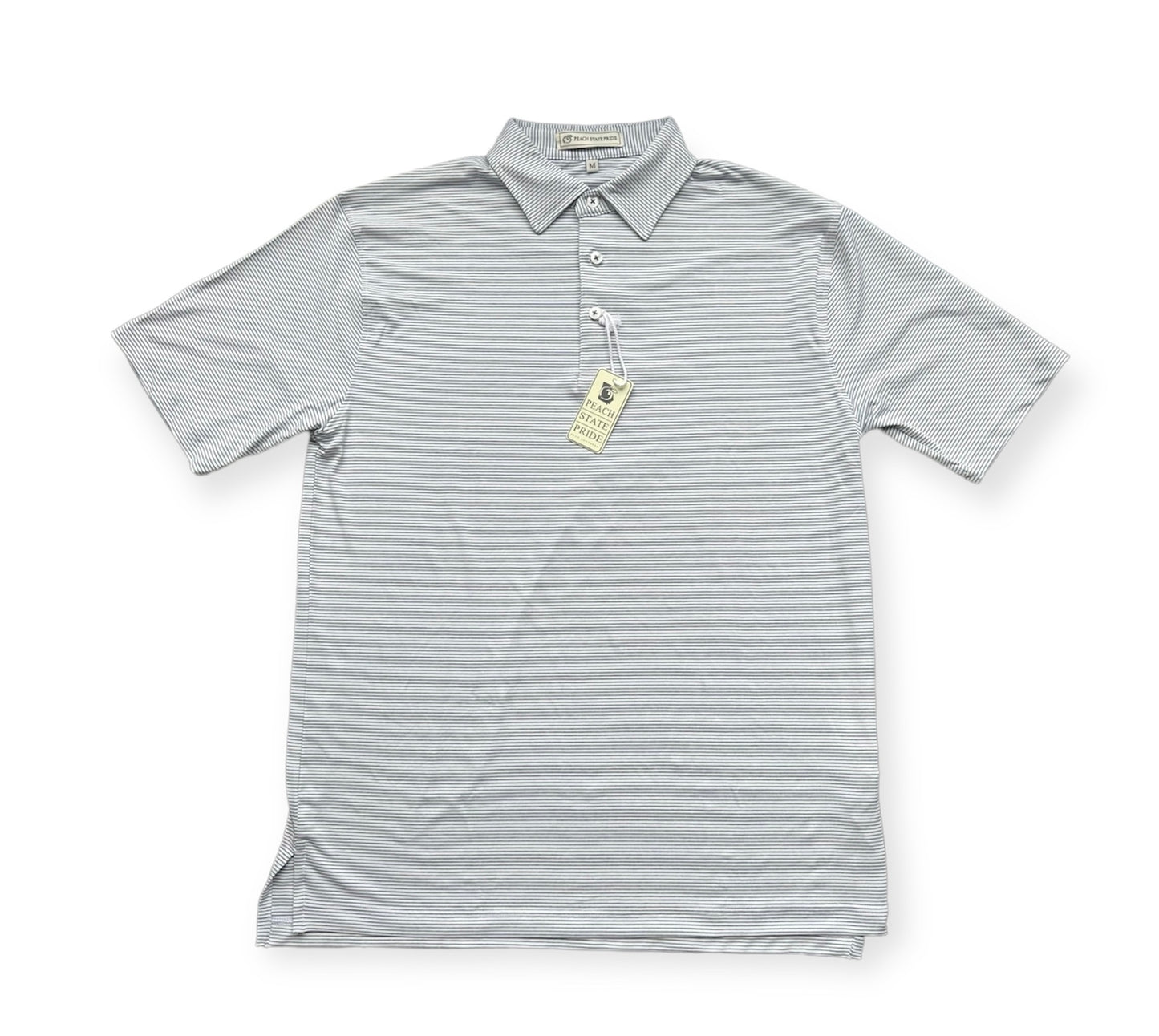 Navy/White Heathered Azalea Stripe Performance Polo - Logo Free