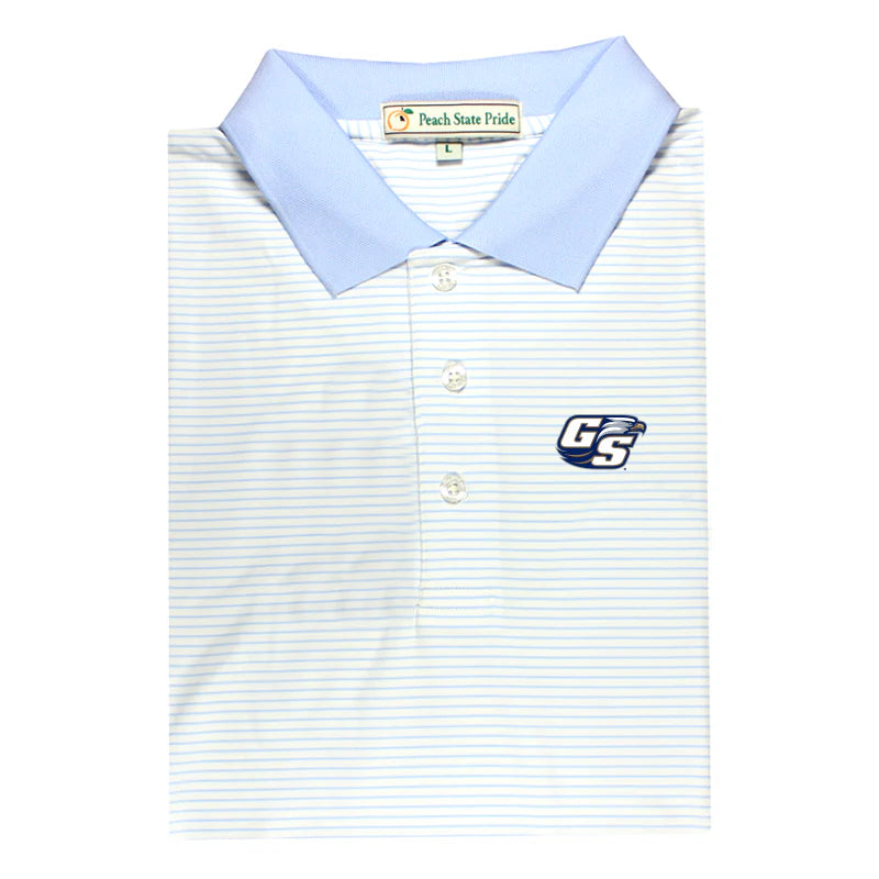 GSU Dogwood Stripe Performance Polo - Sky Blue & White