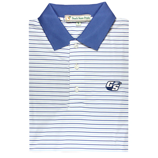 GSU Birch Stripe Performance Polo - Navy & Sky Blue