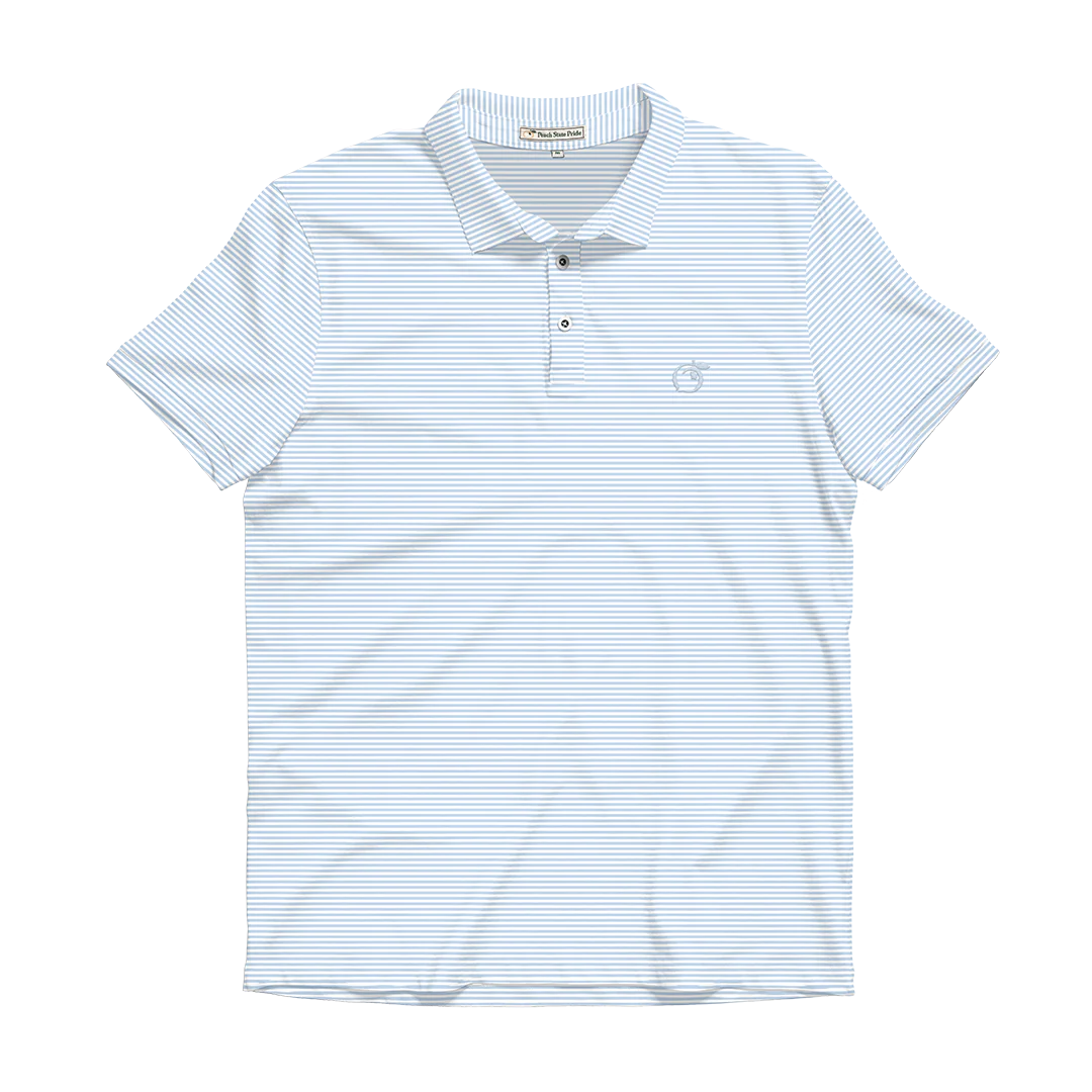 Youth Heathered Azalea Stripe Performance Polo - White/Cays Blue