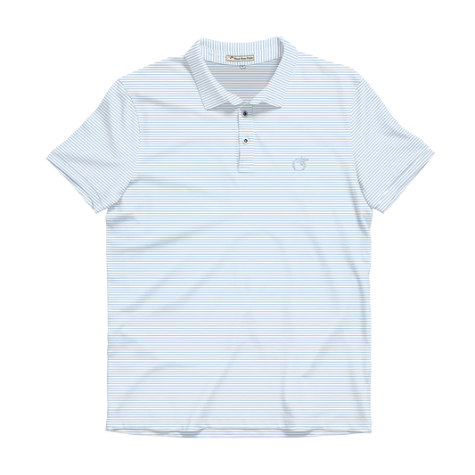 Youth Heathered Azalea Stripe Performance Polo - White/Cays Blue