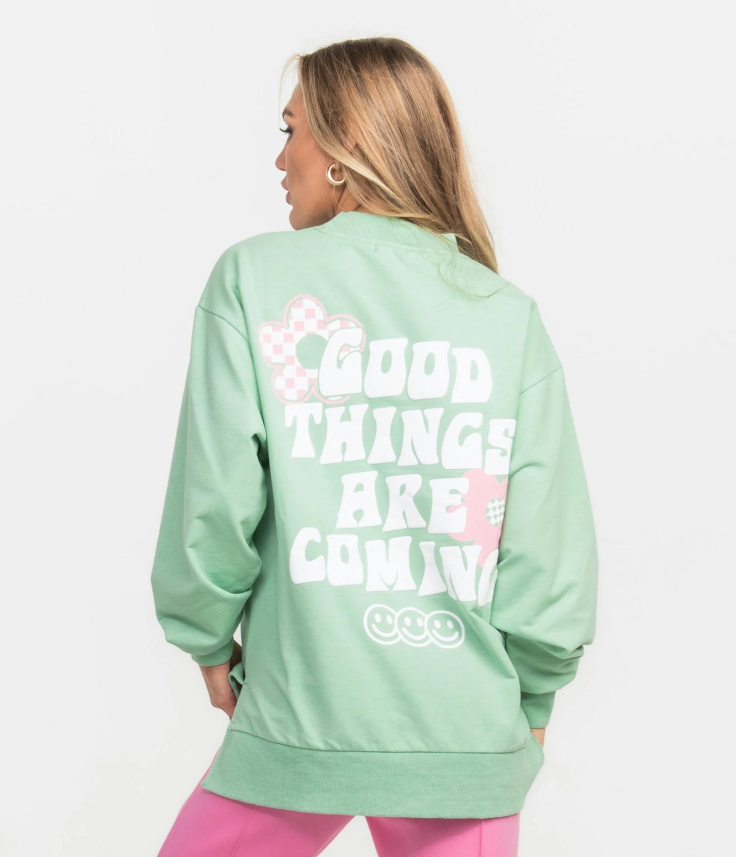 Happy Thoughts Puff Sweatshirt | Sour Apple