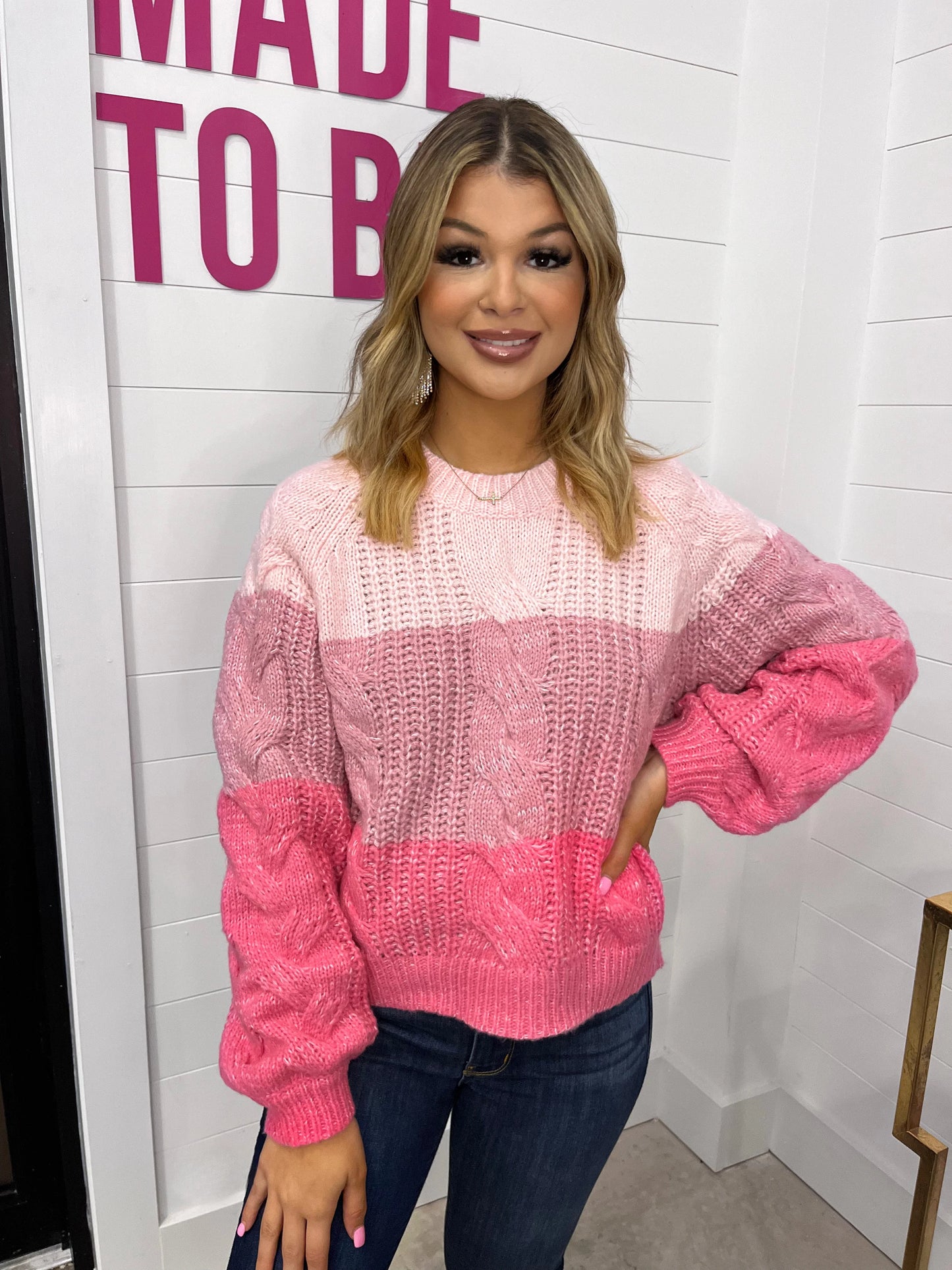 Pink Cable Knit Sweater