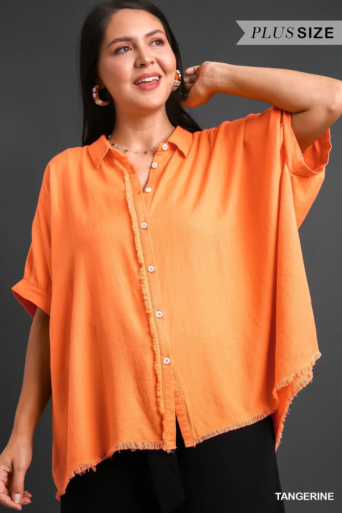 Plus Tangerine Button Down Top