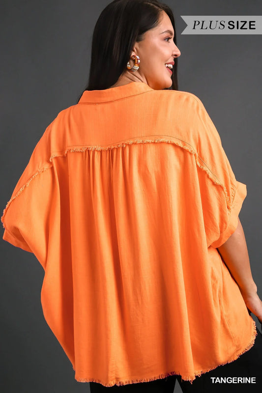 Plus Tangerine Button Down Top