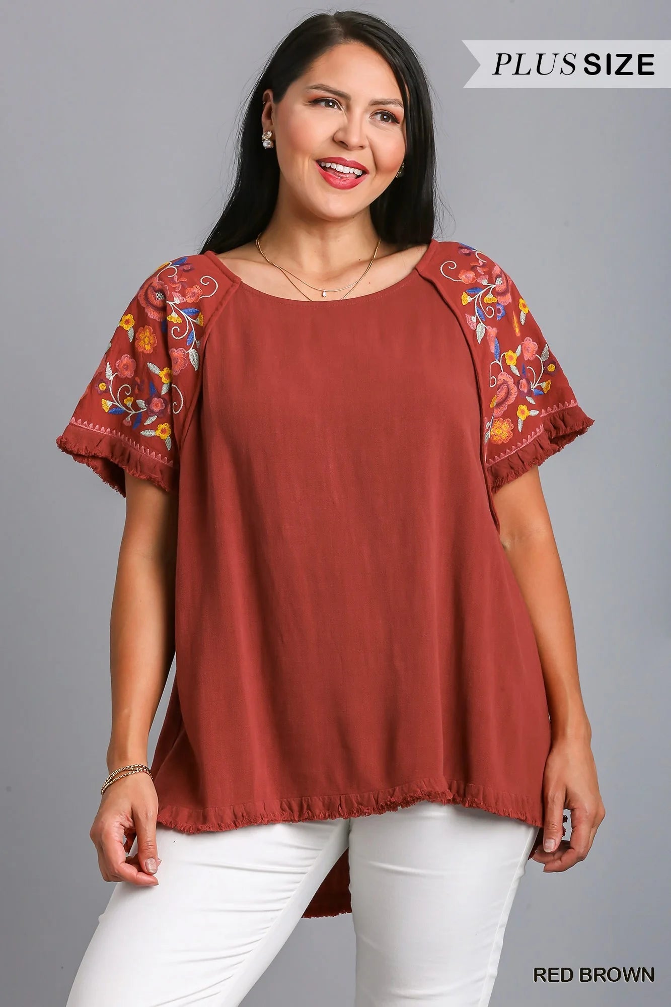 Plus Size Rust Floral Sleeve Top