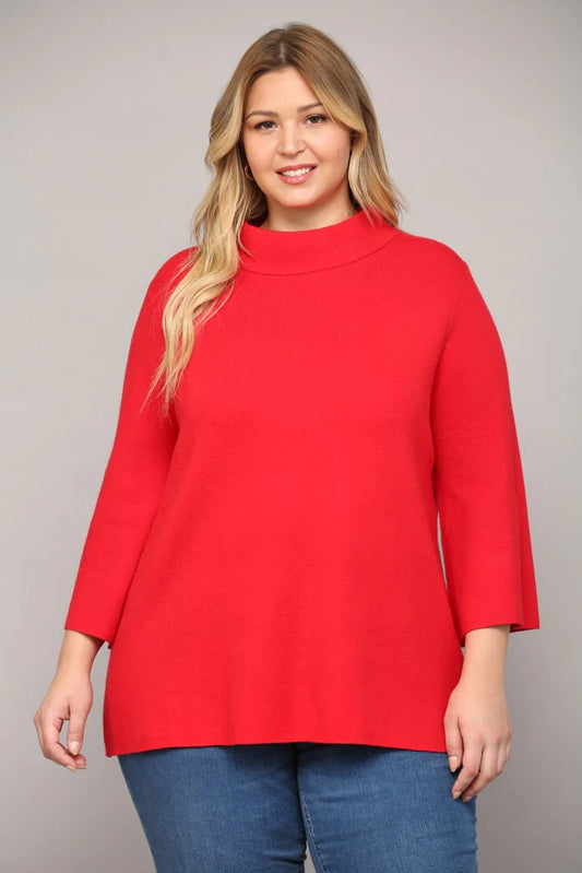 Plus Size Red Mock Neck Sweater