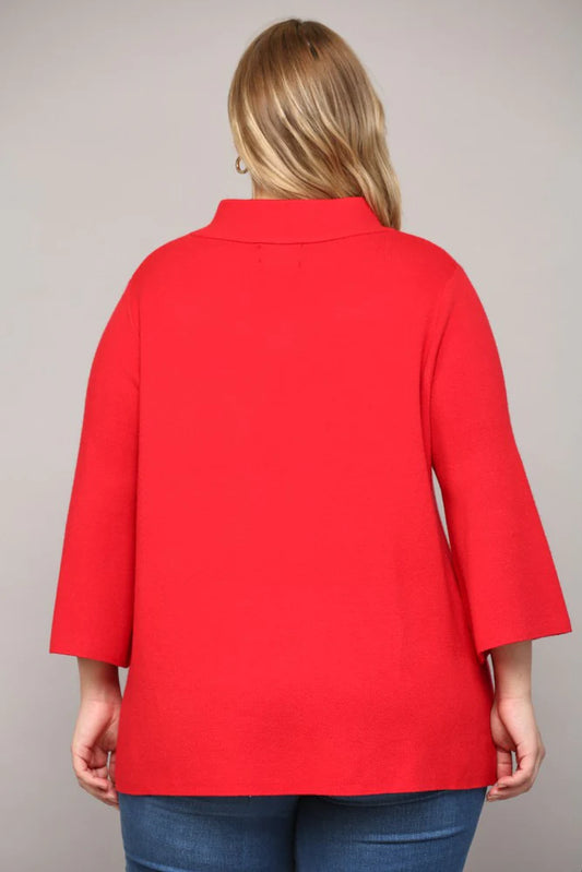 Plus Size Red Mock Neck Sweater