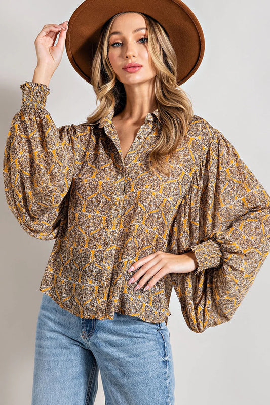 Plus Size Printed Puff Sleeve