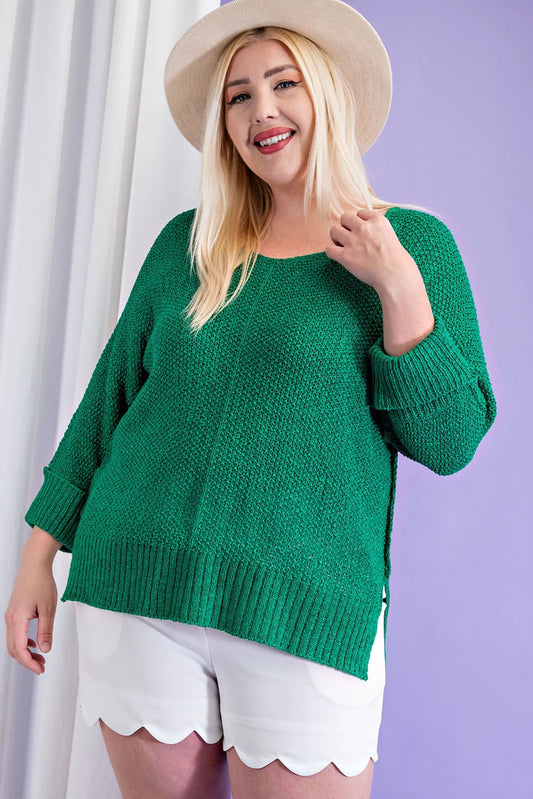 Plus Green Crew Neck Knit Sweater