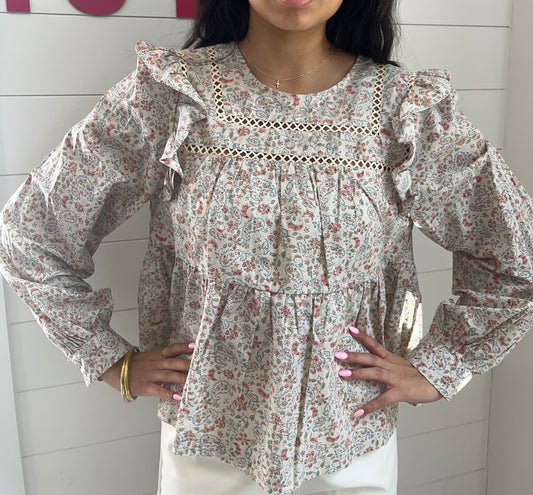 Floral Ruffle & Lace Top